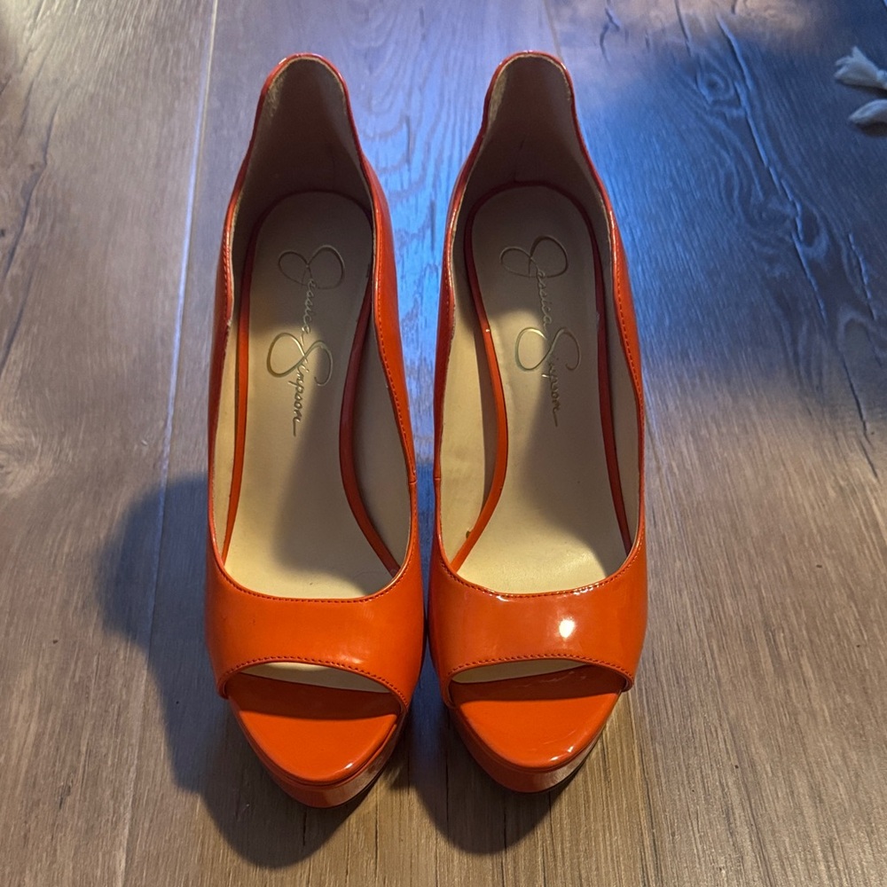 Jessica Simpson Vibrant Orange Peep Toe Heels